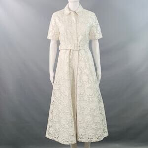 TOCCIN(NY) Size S Ivory Polyester Lace A-Line Belted Shirt Dress
